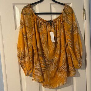 NWT White House Black Market Palm Print Swiss Off-Shoulder Blouse